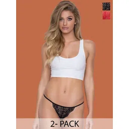 CROSAL Pack of 2 Solid Nylon Low-rise Outer Elastic Thongs Briefs image 1