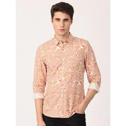 Crosscreek Men Tan Comfort Slim Fit Printed Pure Cotton Casual Shirt-picture-11