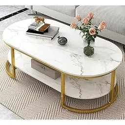 Large Coffee Table Center Table,Sofa Table Simple Design Beautiful,Modern Coffee Table Living Room Table for Home,& Office2 Tier White & Gold.-image-39