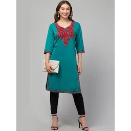 CROWN KING GARMENTS Ethnic Motifs Embroidered V-Neck Thread Work Thread Work Kurti-picture-25
