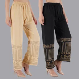 crown king garments Pack of 2 Women Relaxed Beige, Black Wool Trousers-picture-25