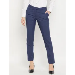 Crozo By Cantabil Navy Mid Rise Flat Front Trousers-picture-39
