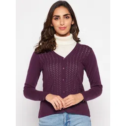 Crozo By Cantabil Women Acrylic Purple Cardigan-picture-25