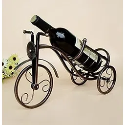 Cruv Tricycle Shape Wine Bottle Holder, Beer Bottle Stand Accessories Home Bar Tabletop Wine Rack Countertop, Tabletop Single Wine Rack (Black, Metal & Glass) (Wine Bottle Stand)-picture-11