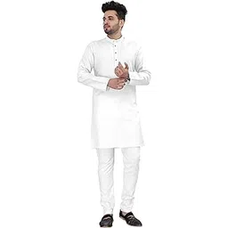 crystal revenue Men's Cotton Traditional Kurta Pyjama Set | Regular Long Sleeve, Straight, Knee Length Mandarin Collared Neck Solid Kurta | Elastic Waistband Pyjama Set of 1.-picture-19