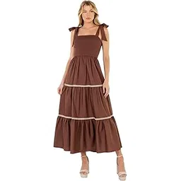 cs cloth shine CS Women's Crepe Fabric Long Maxi Gown Dress, Stylish Shoulder Ribbon Tie-Up Strap, Casual Sleeveless Square Neck One Piece Summer, Party Dresses-picture-31