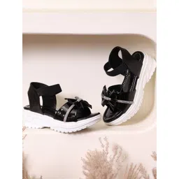 CST Lifestyle Girls Black Glossy Finish Bow Embellished Comfort Sandals-picture-47