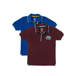 Cub McPaws Boys Pack of 2 Maroon & Blue Solid Polo Collar T-shirt-picture-35