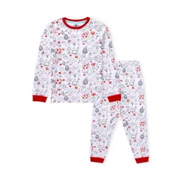 Cub McPaws Kids Off-White & Red Cotton Printed Full Sleeves T-Shirt Set-picture-21