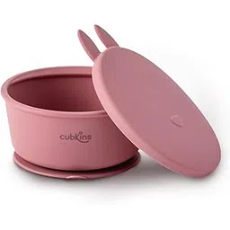 CUBKINS Baby Feeding Silicone Bowl for Kids, Babies and Toddler | Anti-Slip, Reusable Silicone Suction Bowl, Microwave & Dishwasher Safe with Lid (Raspberry)-picture-11