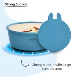 CUBKINS Baby Feeding Silicone Bowl for Kids, Babies and Toddler | Anti-Slip, Reusable Silicone Suction Bowl, Microwave & Dishwasher Safe with Lid (Blue Olive) image 3