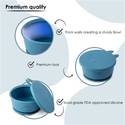 CUBKINS Baby Feeding Silicone Bowl for Kids, Babies and Toddler | Anti-Slip, Reusable Silicone Suction Bowl, Microwave & Dishwasher Safe with Lid (Blue Olive) image 5