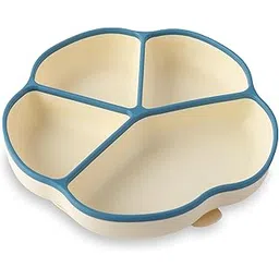 CUBKINS Premium Silicone Suction Feeding Plate for Baby with 4 Compartments | Toddler Plate with Deep Dividers for Kids | Washable & Reusable, Microwave Oven Safe (Blue Olive)-picture-21