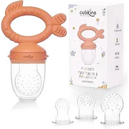 CUBKINS Silicone 3 In 1 Feeder, Teether & Pacifier For Kids 4 Months+|Fruits, Vegetables, Breast Milk, Puree Feeder|Pacifier And Teether Toy For Babies,Apricot|For Toddler-picture-15