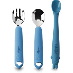 cubkins Stainless Steel Spoon, Fork Set with Early Feeding Bendable Spoon - 100% Food Grade Silicone, Stainless Steel Fork & Spoon Heads-picture-15