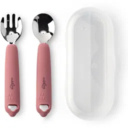 cubkins Steel Spoon & Fork Set for Babies with Soft Silicone Handle and Cover - 100% Food Grade Silicone, Stainless Steel-picture-12