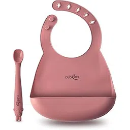 CUBKINS Silicone Baby Bib for Feeding & Weaning Babies, Toddlers with Bendable Soft Spoon | Washable & Reusable, Non-Messy Easy to Clean, No Bad Odour, Adjustable Neckline with Buttons-picture-12
