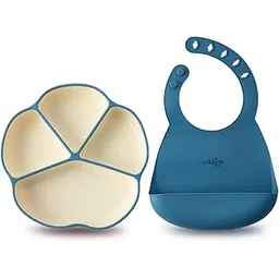 CUBKINS Soft Silicone Suction Plate with Bib for Baby Feeding | Toddler Plate with Four Compartments for Kids | Washable & Reusable, Non-Messy Easy to Clean Adjustable Bib-picture-14
