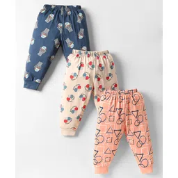 CUCUMBER Cotton Knit Full Length Sports Theme Printed Leggings Pack of 3 - Navy Blue Peach & Ivory-picture-14