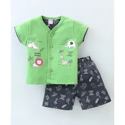 Cucumber Cotton Sinker Knit Half Sleeves Night Suit Elephant Print - Green-picture-33