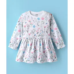 CUCUMBER Interlock Knit Full Sleeves Floral Printed Frock - White-picture-20