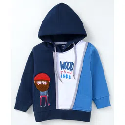 Cucumber Knitted Full Sleeves Hooded Sweatshirt with Cut & Sew Design & Embroidery Detailing - Navy Blue-picture-21