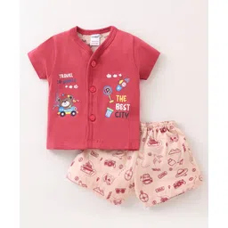 CUCUMBER Sinker Half Sleeves Night Suit Teddy Print - Mulberry Red-picture-24