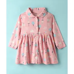 CUCUMBER Sinker Knit Full Sleeves Birds Printed Shirt Dress With Collar Neck - Light Pink-picture-24