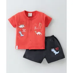 CUCUMBER  Sinker Knit Half Sleeves Nightsuit with Dino Print - Pink-picture-28