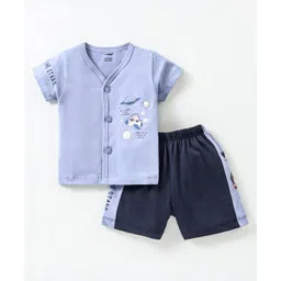 CUCUMBER  Sinker Knit Half Sleeves Nightsuit with Space Theme Print - Blue-picture-13