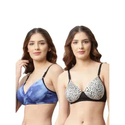 Cukoo Blue & White Printed Full Coverage Non-Wired Bra - Pack of 2-picture-38
