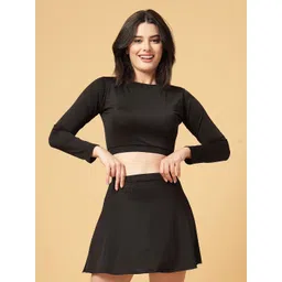 CUKOO Padded Black Skirtini Swimwear Solid Women Swim-dress Black Swimsuit-picture-24