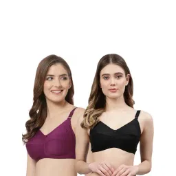 Cukoo Purple & Black Solid Full Coverage Non-Wired Bra - Pack of 2-picture-23