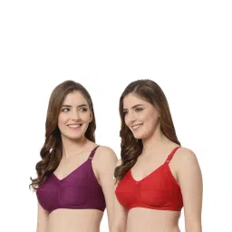Cukoo Red & Purple Solid Full Coverage Non-Wired Bra - Pack of 2-picture-39