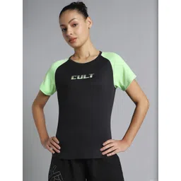 CULT Women Black Colourblock Training Recycled Poly T-shirt image 1
