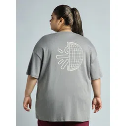 CULT Women Grey Graphic Cotton Plus Size Oversized Fit T-shirt-picture-20