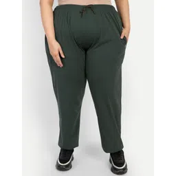 CUPID Women Plus Size Olive-Green Solid Cotton Lounge Pants-picture-25