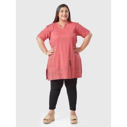 CUPID Women Plus Size Pink Floral Printed Cotton Kurti-picture-12