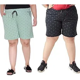 CUPID Women Plus Size Printed Cotton Barmuda/Shorts for Sports, Yoga, Daily Use Gym, Night Wear, Casual Wear for Ladies, Pack of 2, 3XL to 5XL-picture-42