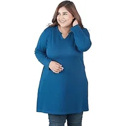 cupid Women's Cotton Plus Size Plain Full Sleeves Long Top for Summer n Semi Summers with One Side Pocket for Ladies Solid T Shirt-picture-33