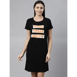 Curare Women Black Printed Pure Cotton Nightdress-picture-31