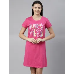 Curare Women Fuchsia Printed Pure Cotton Nightdress-picture-22