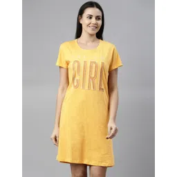 Curare Yellow Printed Pure Cotton Nightdress-picture-40