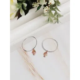 Curio Cottage 925 Silver-Plated In Rose Gold Hamsa Hoop Earrings for Women-picture-24