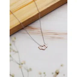 Curio Cottage 925 Silver Rose Gold Winged Heart Pendant With Link Chain-picture-25