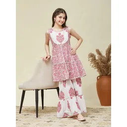 CurlyTales Floral Print Fit & Flare Top & Sharara-picture-31