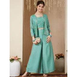 CurlyTales Girls Ethnic Motifs Embroidered Regular Thread Work Kurta with Palazzos-picture-32