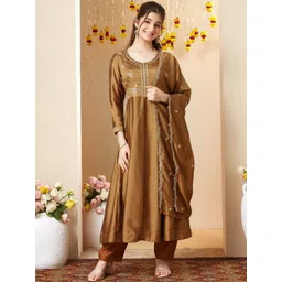 CurlyTales Girls Floral Embroidered Regular Kurta with Trousers & With Dupatta-picture-47