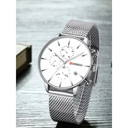 Curren Men Brass Embellished Dial & Stainless Steel Bracelet Style Straps Analogue Watch CR-8339-White-picture-27