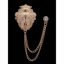 Curren Men Rose Gold Plated Zircon Studded Lion Design With Chain Brooch-picture-17
